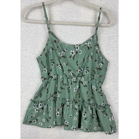 Green Floral Tank Top Cropped Womens Size Small Ruffle Tiered Shein - Picture 1 of 6